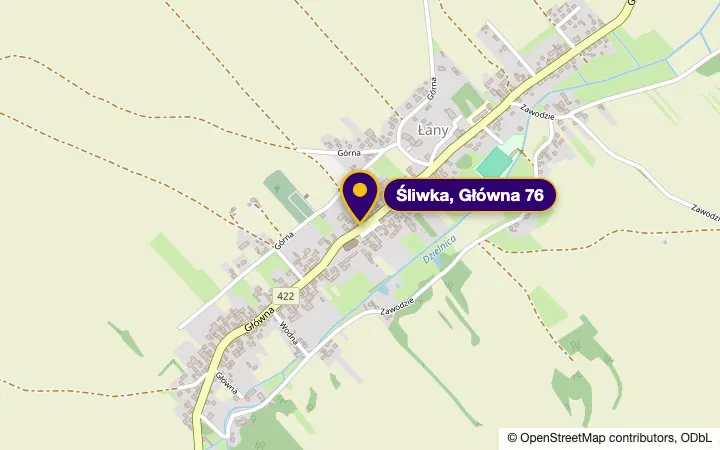 Mapa okolicy: pinezka Piekarni-Cukierni Śliwka przy ul. Głównej 76 w Łanach